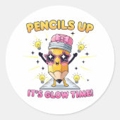 Potloden omhoog Het is gloeitijd Ronde Sticker (Voorkant)