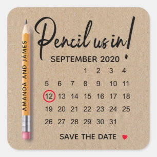 Potlood Agenda Karton Save The Date Vierkante Sticker