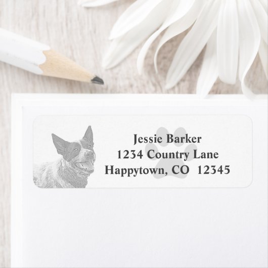 Potlood Australisch vee hond retour adres label (Insitu)