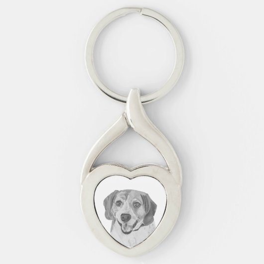 Potlood Beagle Dog Heart Sleutelhanger (Voorkant)