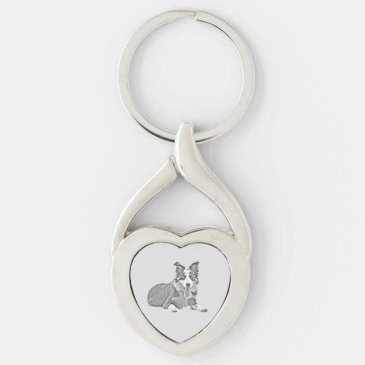 Potlood Border Collie Heart Sleutelhanger (Voorkant)