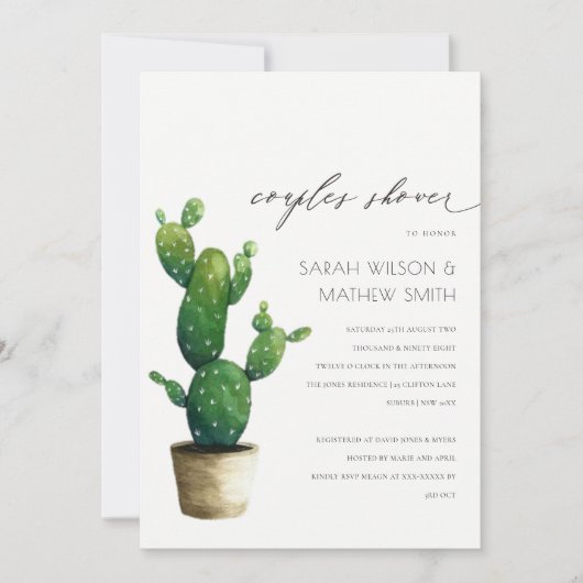 Potlood Cactus Green Foliage Couples Shower Invite Bedankkaart (Voorkant)