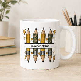 Potlood Camo Bliksemschicht Smiley Gespleten Naam Grote Koffiekop