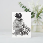 Potlood Drawing of Cowboy in Saddle, Westerne kuns Briefkaart (Staand voorkant)