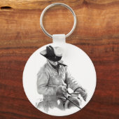 Potlood Drawing of Cowboy in Saddle, Westerne kuns Sleutelhanger (Voorkant)