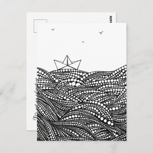 Potlood Drawn Paper boot op abstracte golven Briefkaart (Voorkant / Achterkant)