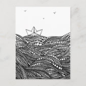 Potlood Drawn Paper boot op abstracte golven Briefkaart (Voorkant)