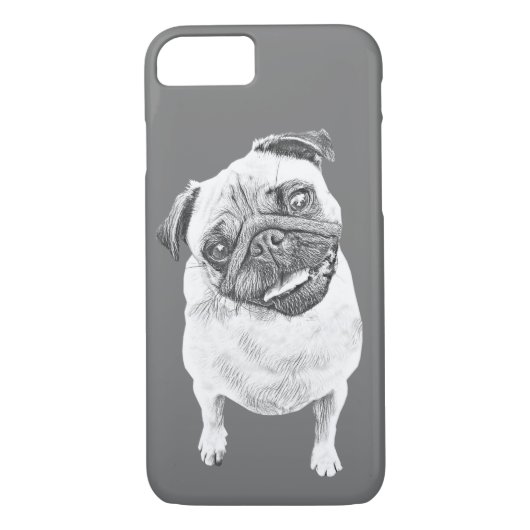 potlood Drawn Pug iPhone Case (Achterkant)