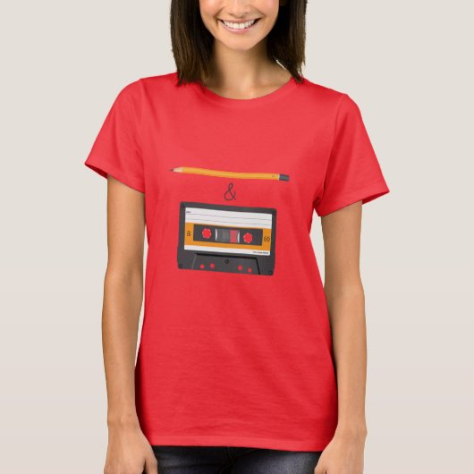 Potlood en compact cassette t-shirt (Voorkant)