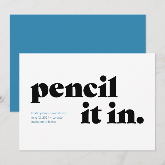 Potlood erin Typografische save the date (Voorkant / Achterkant)