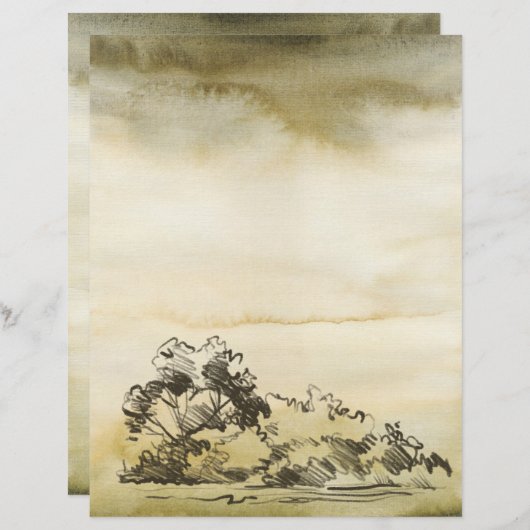 Potlood geschetste Bomen op Waterverf Craft Sheet (Voorkant / Achterkant)