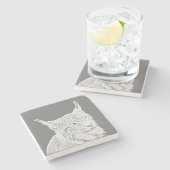 Potlood getekende Lynx marmeren steen Onderzetter (Zijkant)