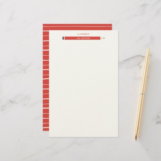 Potlood illustratie school leraar briefpapier (Voorkant / Achterkant in situ)