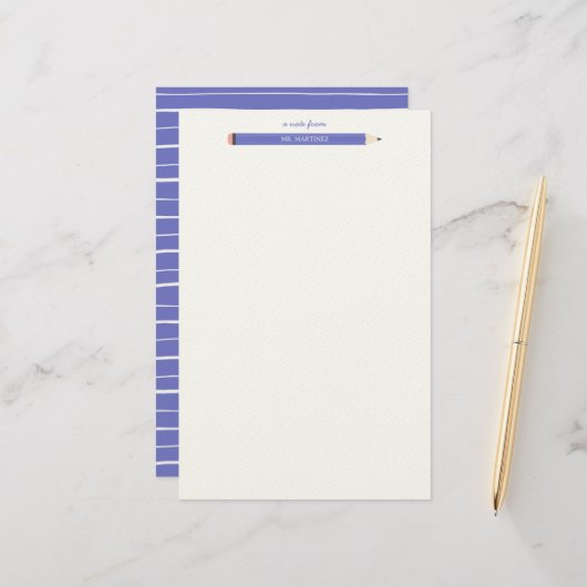 Potlood illustratie school leraar briefpapier (Voorkant / Achterkant in situ)