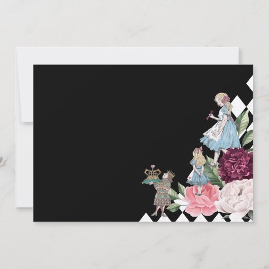 potlood in Alice in het witland checkboard Save The Date (Achterkant)