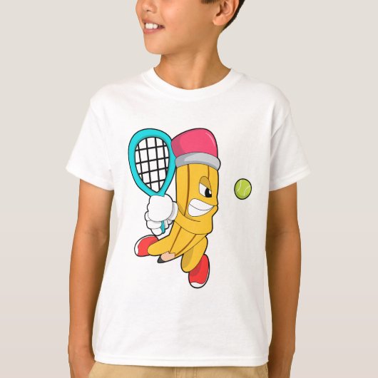 Potlood in Tennis met Tennis racket T-shirt (Voorkant)