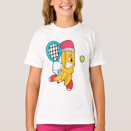 Potlood in Tennis met Tennis racket T-shirt (Voorkant)
