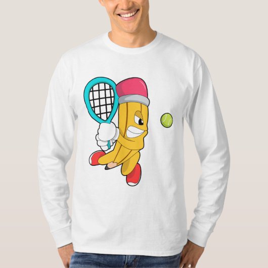Potlood in Tennis met Tennis racket T-shirt (Voorkant)
