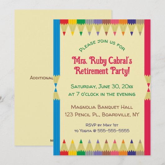 Potlood Kleurkrijt Leraren Pensioenfeestje Kaart (Voorkant / Achterkant)