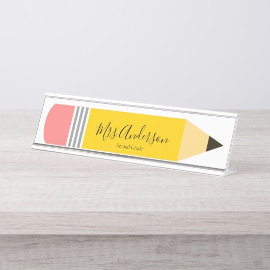 Potlood Leraar School Classroom Bureau Naambordje (Voorkant)