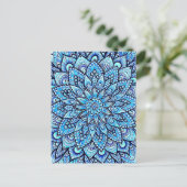 Potlood Mandala Ontwerp in Blauwe Kleur Originele Briefkaart (Staand voorkant)