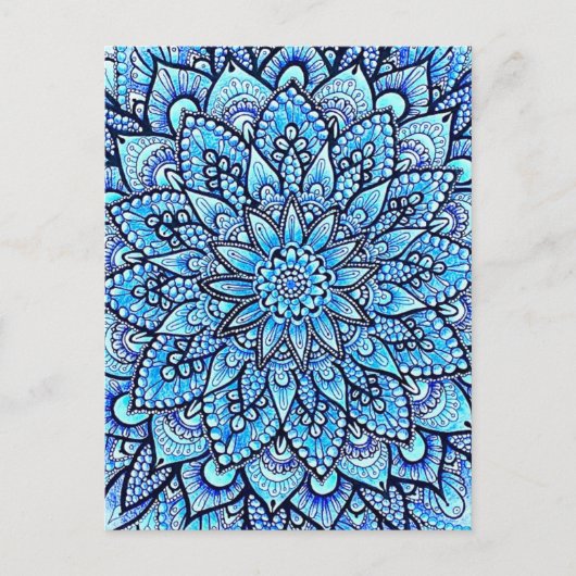 Potlood Mandala Ontwerp in Blauwe Kleur Originele Briefkaart (Voorkant)