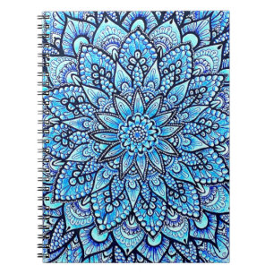 Potlood Mandala Ontwerp Originele Kunst in Blauwe  Notitieboek