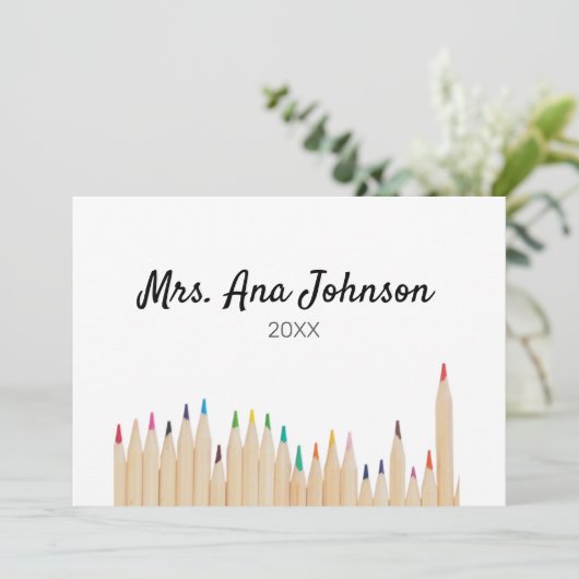 Potlood met naam klas jaar terug naar school kaart (Staand voorkant)