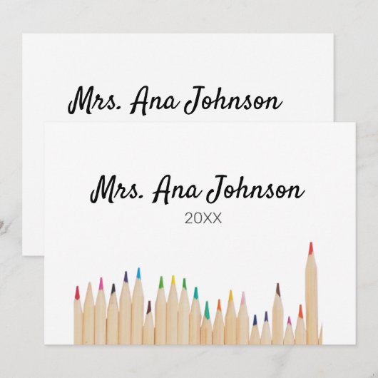 Potlood met naam klas jaar terug naar school kaart (Voorkant / Achterkant)