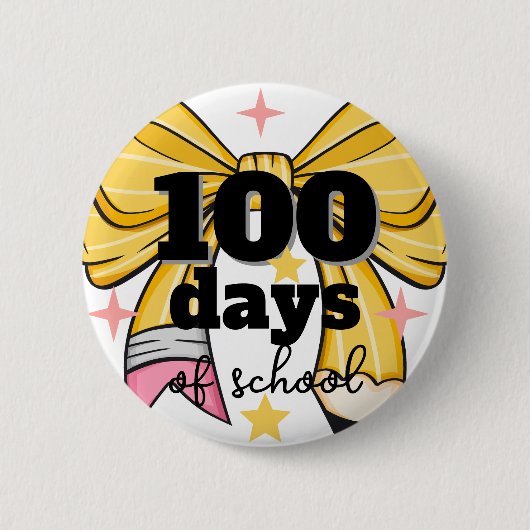 Potlood met strik 100 dagen school ronde button 5,7 cm (Voorkant)