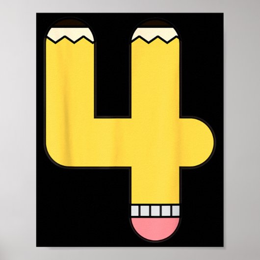 Potlood nummer 4 Terug naar school 4e verjaardag V Poster (Voorkant)