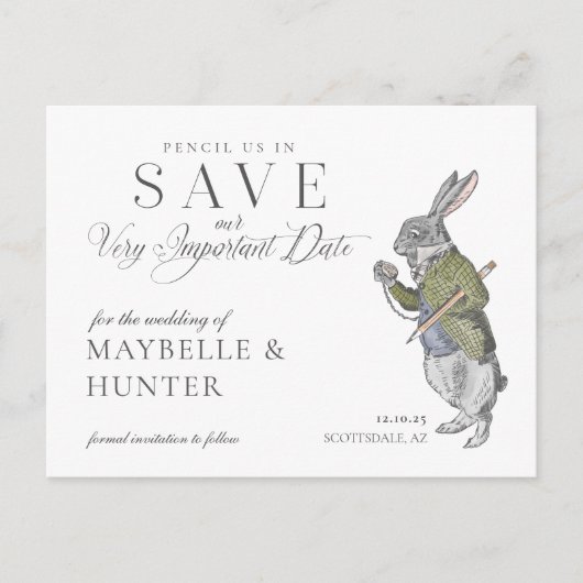 Potlood Ons In Alice In Wonderland Konijn Aankondigingskaart (Voorkant)