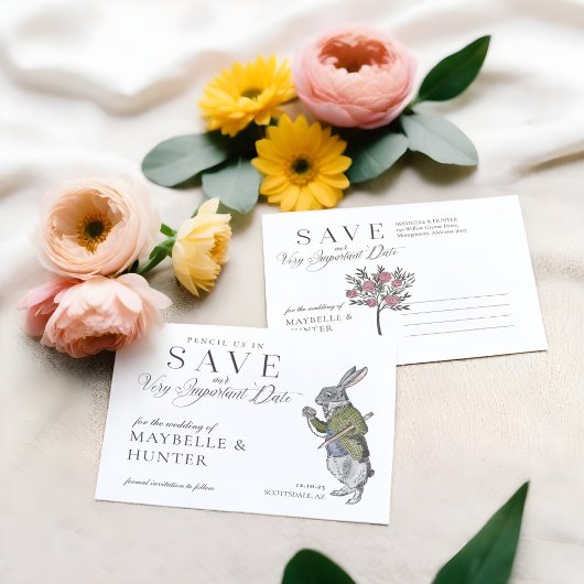 Potlood Ons In  Alice In Wonderland Konijn Aankondigingskaart