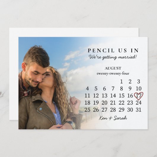 Potlood Ons In Bewaar de Datum Augustus 2024 Kalen Kaart (Voorkant / Achterkant)