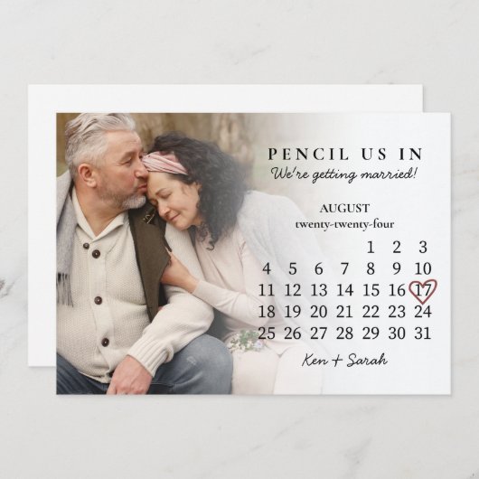 Potlood Ons In Bewaar de Datum Augustus 2024 Kalen Kaart (Voorkant / Achterkant)