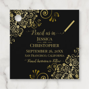 Potlood Ons In Bruiloft Bewaar de Datum Goud & Zwa Bedankjes Labels