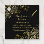 Potlood Ons In Bruiloft Bewaar de Datum Goud & Zwa Bedankjes Labels (Voorkant)