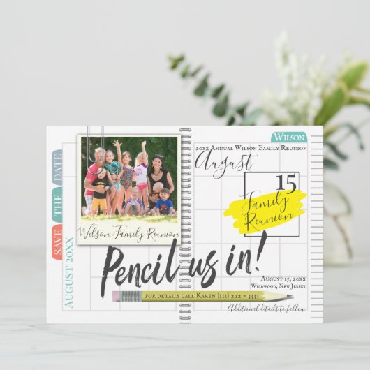 Potlood ons in Bullet Journal Family Reunion Save The Date (Staand voorkant)