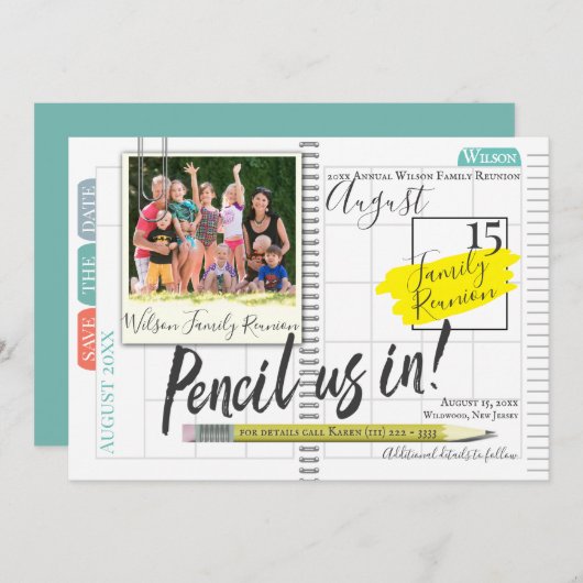 Potlood ons in Bullet Journal Family Reunion Save The Date (Voorkant / Achterkant)