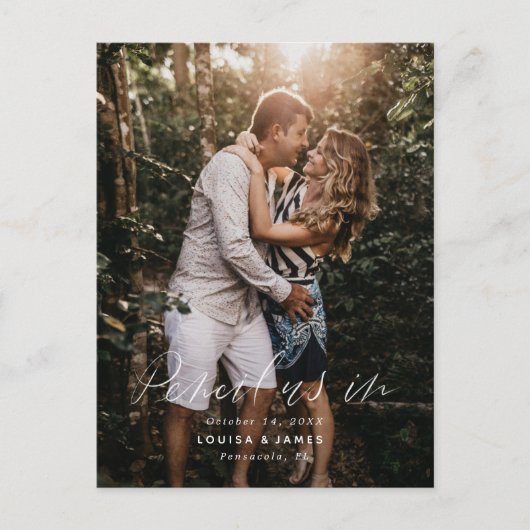Potlood ons in Casual Save the Date Photo Briefkaa Briefkaart (Voorkant)