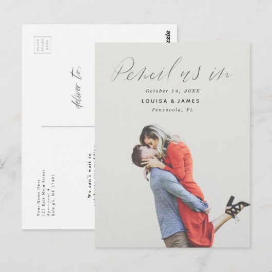 Potlood ons in Casual Save the Date Photo Briefkaa Briefkaart (Voorkant / Achterkant)