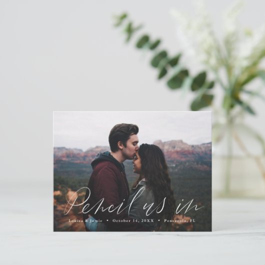 Potlood ons in Casual Save the Date Photo Briefkaa Briefkaart (Staand voorkant)