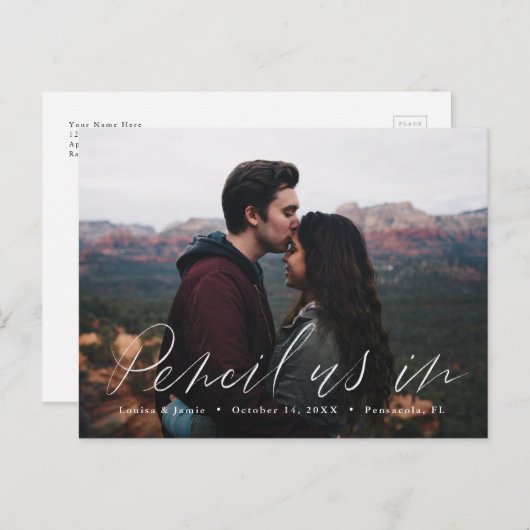 Potlood ons in Casual Save the Date Photo Briefkaa Briefkaart (Voorkant / Achterkant)