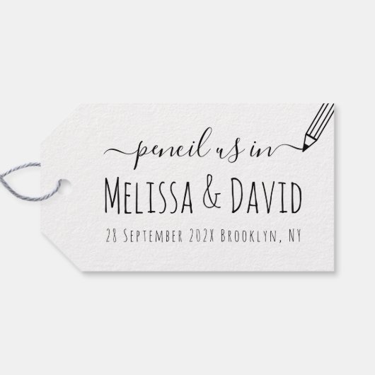 Potlood Ons In Handschrift Save the Date Wedding Cadeaulabel (Achterkant Horizontaal)