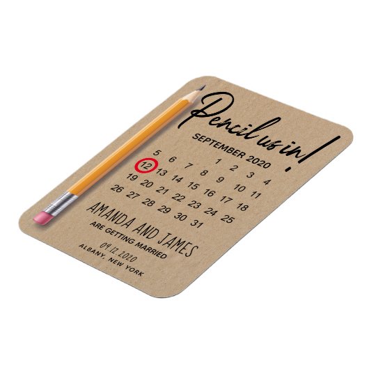 Potlood ons in kalender karton Sla de datum op Magneet (Linkerzijde)
