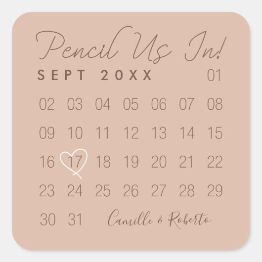 Potlood Ons In Minimale Mauve Kalender Sla de datu Vierkante Sticker (Voorkant)