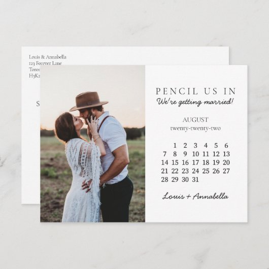 Potlood ons in Save the Date augustus 2022 Kalende Briefkaart (Voorkant / Achterkant)