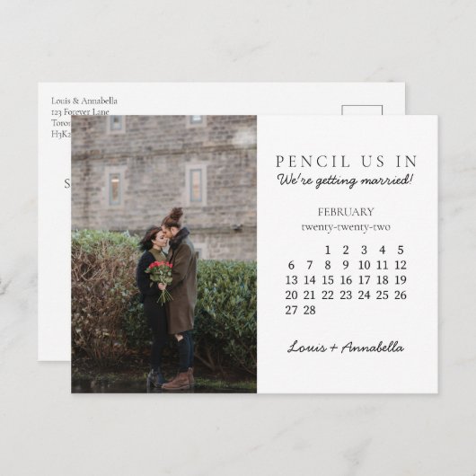 Potlood ons in Save the Date februari 2022 Kalende Briefkaart (Voorkant / Achterkant)