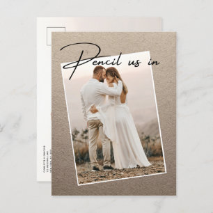 Potlood ons in Save The Date Foto Bruiloft Aankond Aankondigingskaart