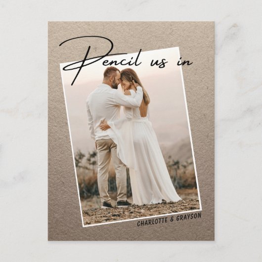 Potlood ons in Save The Date Foto Bruiloft Aankond Aankondigingskaart (Voorkant)
